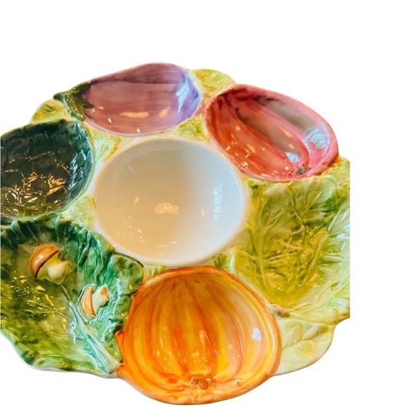 Bordallo Pinheiro Majolica Vegetable Crudité Platter w Center Dip Bowl Portugal - Picture 2 of 4